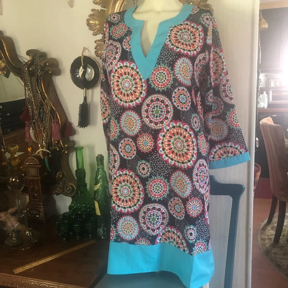 Retro-Style Dress Tunic ~ Navy Mandala Pattern